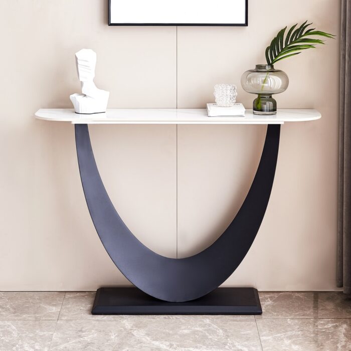 Console Table, Modern Hallway Table with Unique "U" Metal Leg & Faux Marble Top, 47" Entryway Tables Sofa Table for Living Room - Image 2