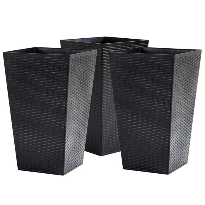 Outsunny Set of 3 Tall Planters, Outdoor & Indoor Flower Pot Set for Front Door, Entryway, Patio and Deck - Image 2