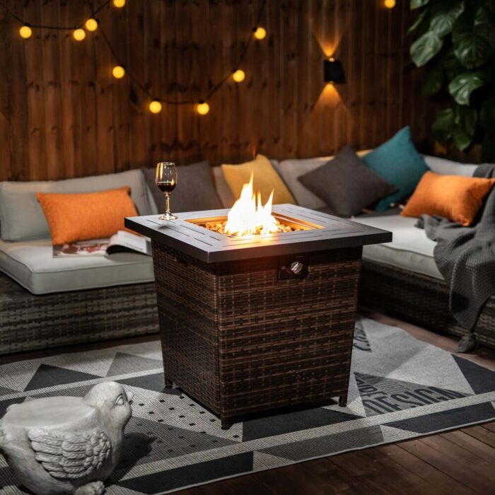 28inch Wicker Square Rattan Fire Pit Table - Image 2