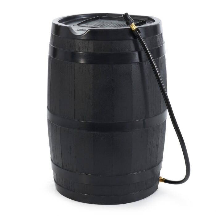 FCMP Outdoor RC45 45 Gallon Outdoor Rain Water Catcher Barrel Container, Black - 17.21 - Image 2