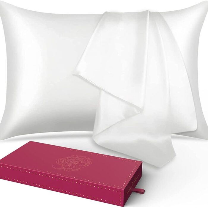 2pcs Double-Sided Design Silk Pillowcase with Hidden Zipper White