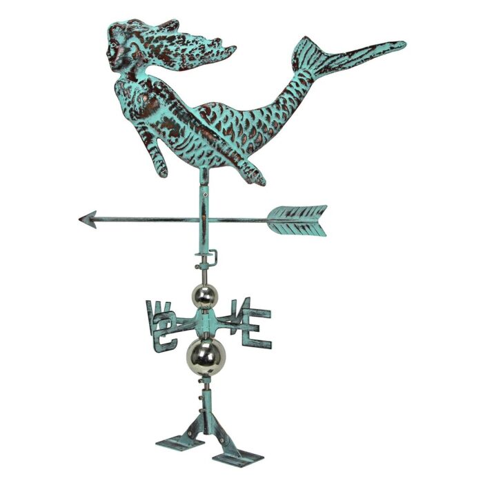 Verdigris Copper Mermaid Weathervane Roof Mount Coastal Beach Decor - 35.5 X 27 X 13.5 inches - Image 2