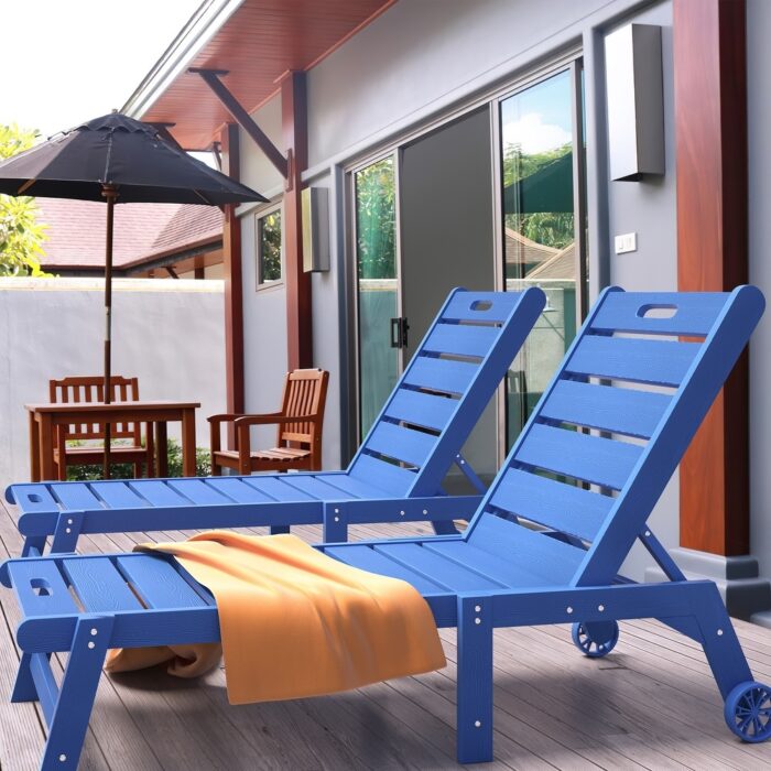 Ravenna Plastic Wood Patio Wheeled Stackable Chaise Lounge Reclining Chair with Adjustable Back - Image 2