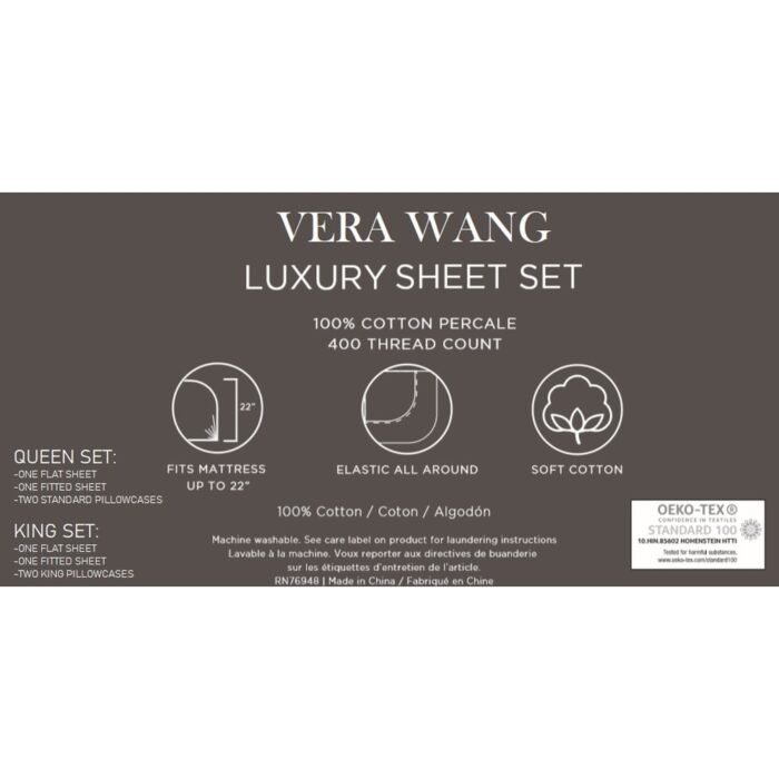 Vera Wang Perfect Percale 400 Thread Count Cotton Sheet Sets - Image 2