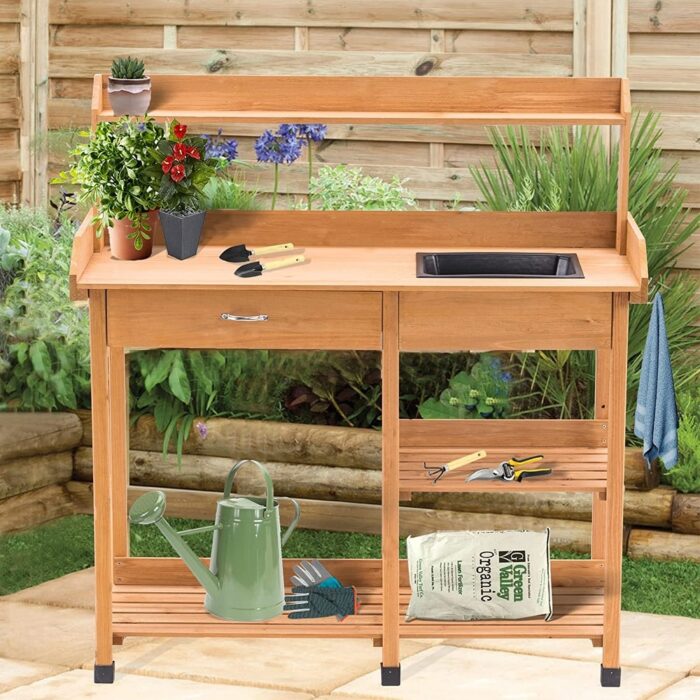 MCombo Potting Bench with Dry Sink, Drawer, Storage Shelves, Wood 0458 - N/A