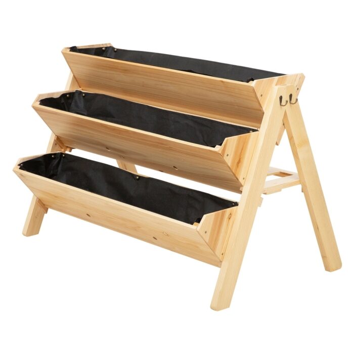 Outsunny 47" x 27" x 32" 3-Level Wooden Plant Stand & Raised Garden Bed with Hooks & Clapboard for Tools - Image 2