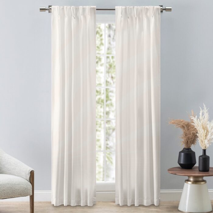 Grasscloth Pinch Pleat with Back Tab Curtain Pair