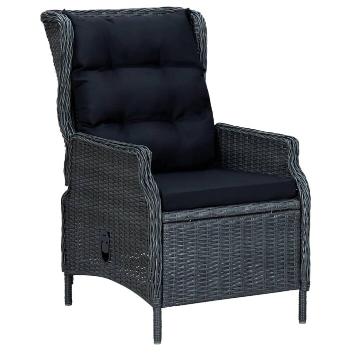 vidaXL Reclining Patio Chair with Cushions Poly Rattan Dark Gray - 22.4" x 34.6" x 39.4"
