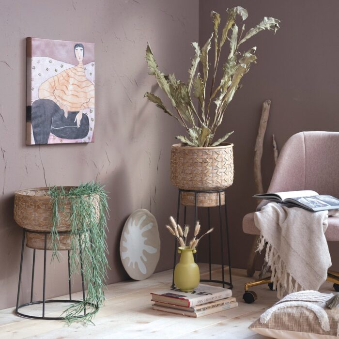 Hand-Woven Rattan Planter with Metal Stand - Image 2