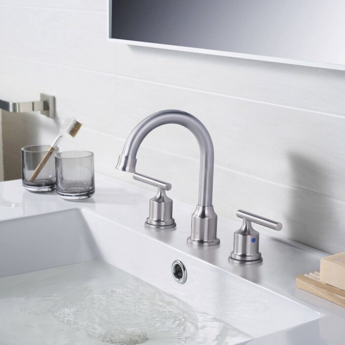 WOWOW 8 in. Widespread Double-Handle Bathroom Faucet with Drain Kit - Image 2
