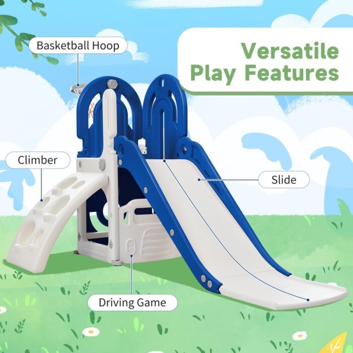 4 in 1 Kids Playground Freestanding Climber and Slide Set, with Basketball Hoop Playset Combination for Outdoor - Image 2