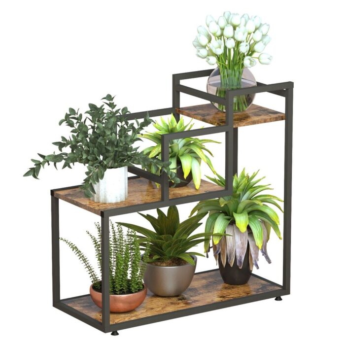 Metal and MDF plate Multilayer Flower Stand-Brown