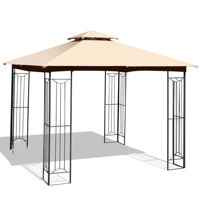 Costway 10' x 10' Patio Canopy Gazebo Outdoor 2-Tier Steel Tent