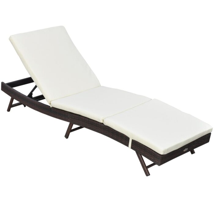Outsunny Patio Chaise Lounge, Pool Chair with 5 Position Adjustable Backrest & Cushion, Outdoor Wicker Sun Tanning - Image 2
