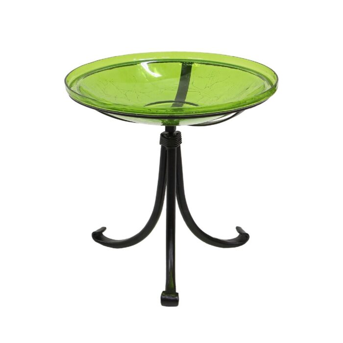 Achla Designs 14"Dia. Round Crackle Glass Birdbath w/Black Wrought Iron Tripod Stand - Image 2