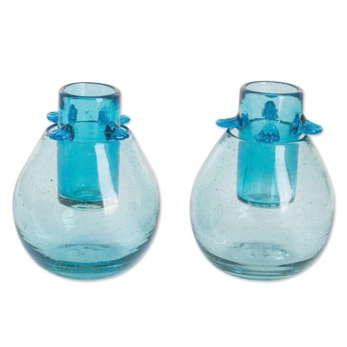 Novica Handmade Perfect Shot In Blue Blown Recycled Glass Tequila Glasses (Pair)