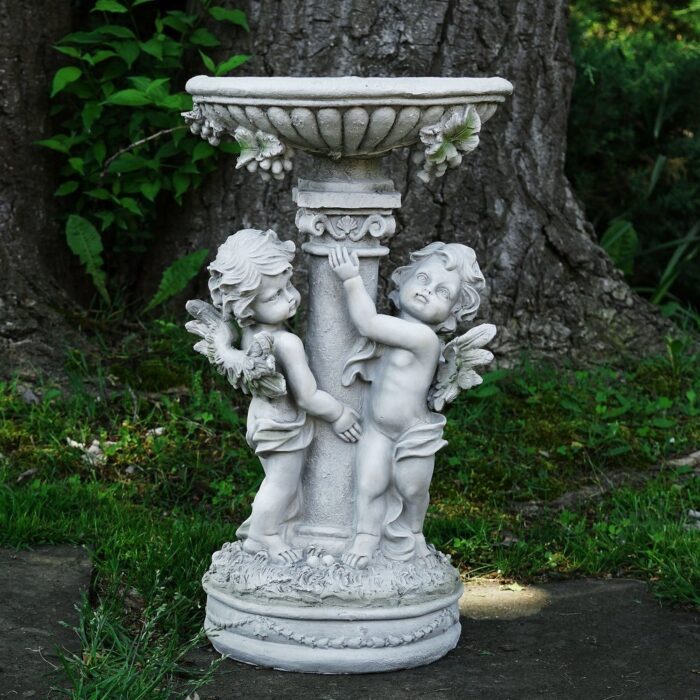 19.25" Cherub Angels Pedestal Bird Bath Outdoor Garden Statue - Image 2
