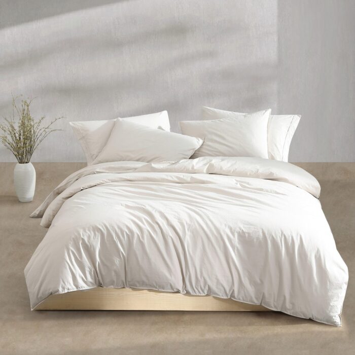 Calvin Klein Washed Percale Solid Cotton Duvet Cover Set - Image 2