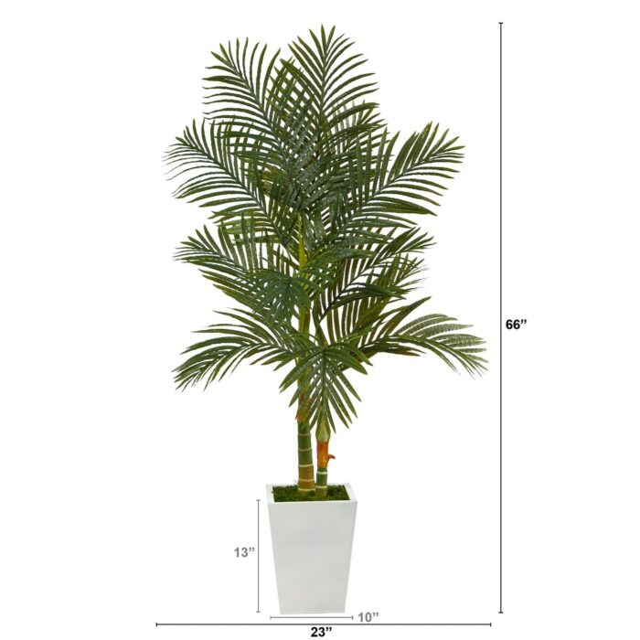 5.5' Golden Cane Artificial Palm Tree in White Metal Planter - 15" - Image 2