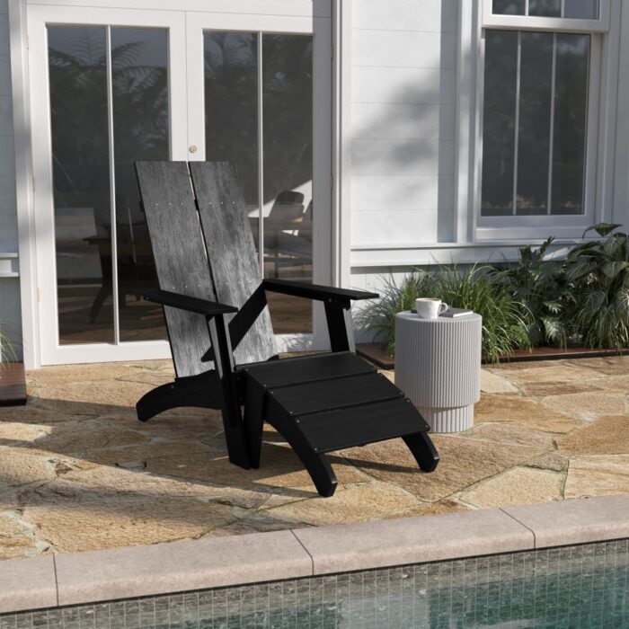 Modern All-Weather Dual Slat Adirondack Style Chair with Footrest