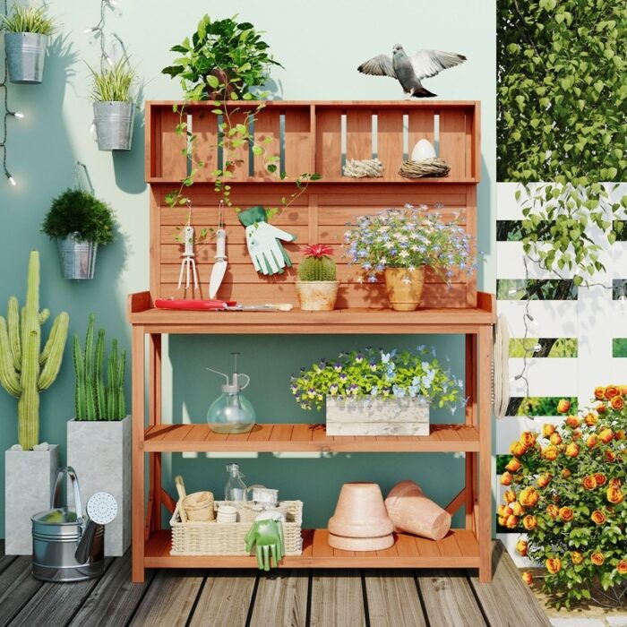 Wooden Farmhouse Outdoor Potting Bench Table - Image 2
