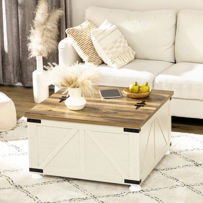 HOMCOM Coffee Table, Square Center Table with Flip-top Lids, Hidden Storage Compartment and Wooden Legs for Living Room