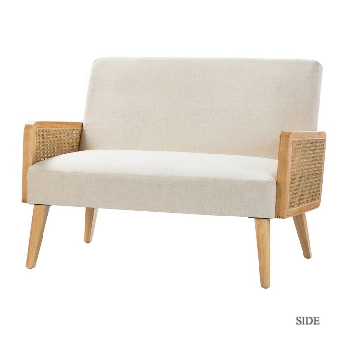 Carmina 43" Contemporary Solid Wood Upholstered Handcrafted Loveseat with Rattan Arms by HULALA HOME - Image 2