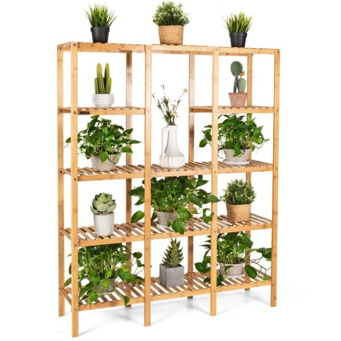 Multifunctional Bamboo Shelf Flower Plant Display Stand - 45" x 12" x 56" - Image 2