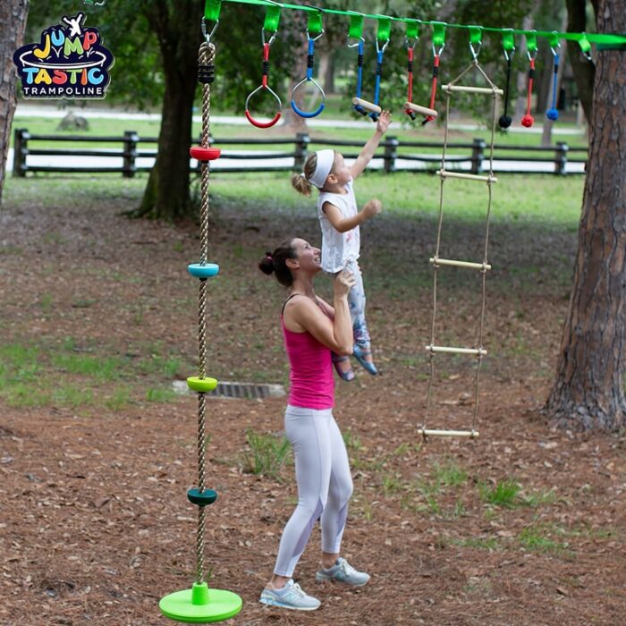 50ft Ninja Slackline Jungle Swing Gym Ninja Warrior Obstacle Course for Kids with Climbing Rope Disc Swing Set