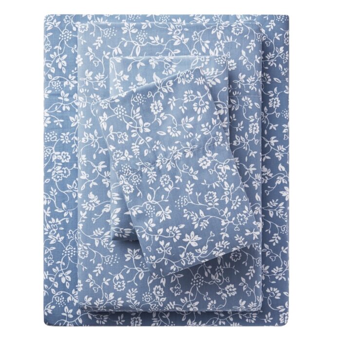 4-Piece Count Blue Floral Print Cotton Blend Bed Sheet Set - Image 2