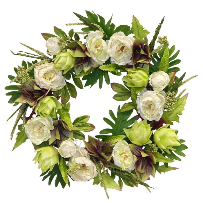 28" Peony Artichoke Fern Wreath - Image 2
