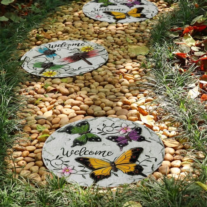 Glitzhome Set of 6 Butterflies Cement Stepping Stones Spring Garden Decor - 9.75 in - Image 2
