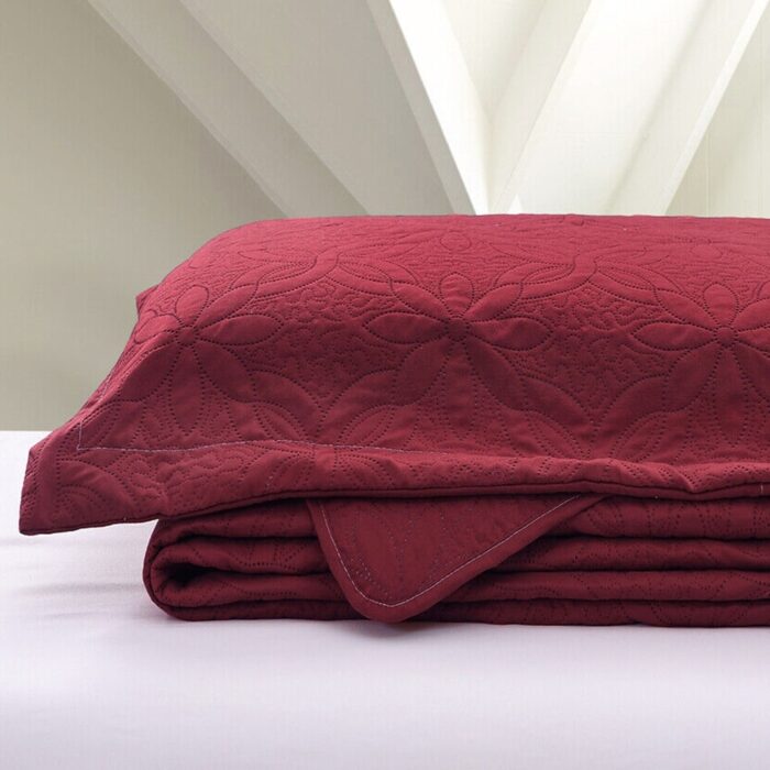 Embossed Reversible Bedspread Coverlet Quilt Set King Burgundy - Image 2