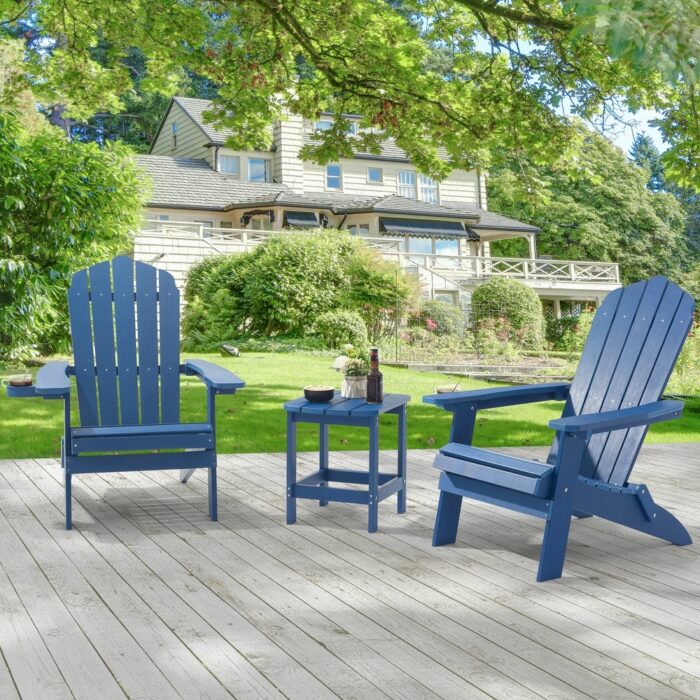 LIVOOSUN Outdoor Folding Adirondack Chair w/Cup Holder Set of 2