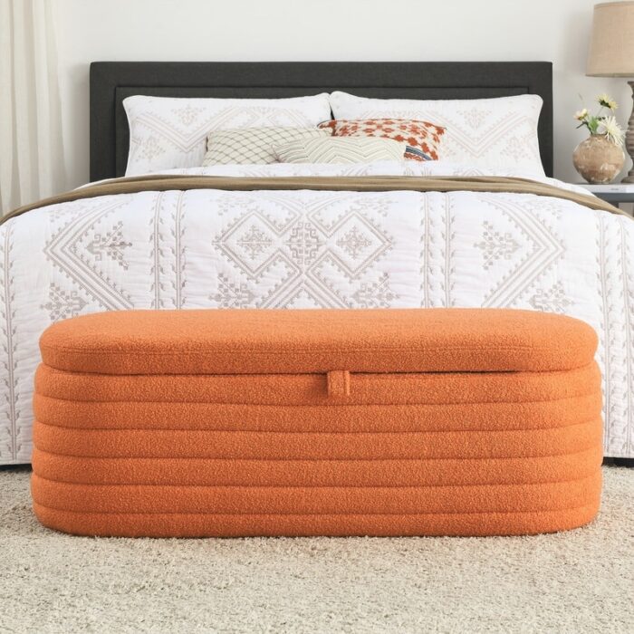 Orange Storage Ottoman Bench Upholstered Fabric Storage Bench for Entryway - Image 2