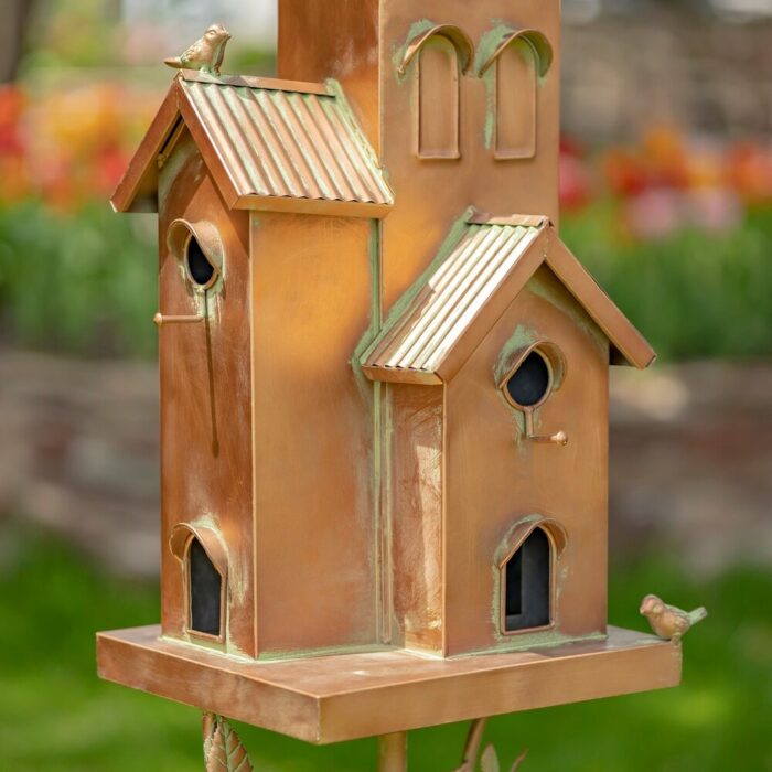 75.75" Tall Antique Copper Condo Birdhouse Stake "Lambertville" - Image 2