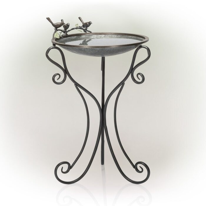 22" x 24" x 36" Decorative Metal Birdbath Bowl on Stand, Rustic - Image 2