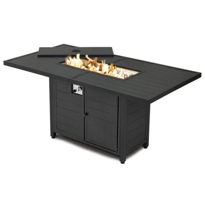 62.5" Aluminum Propane Fire Pit Table 50,000 BTU Outdoor Rectangular Dining Table - Image 2