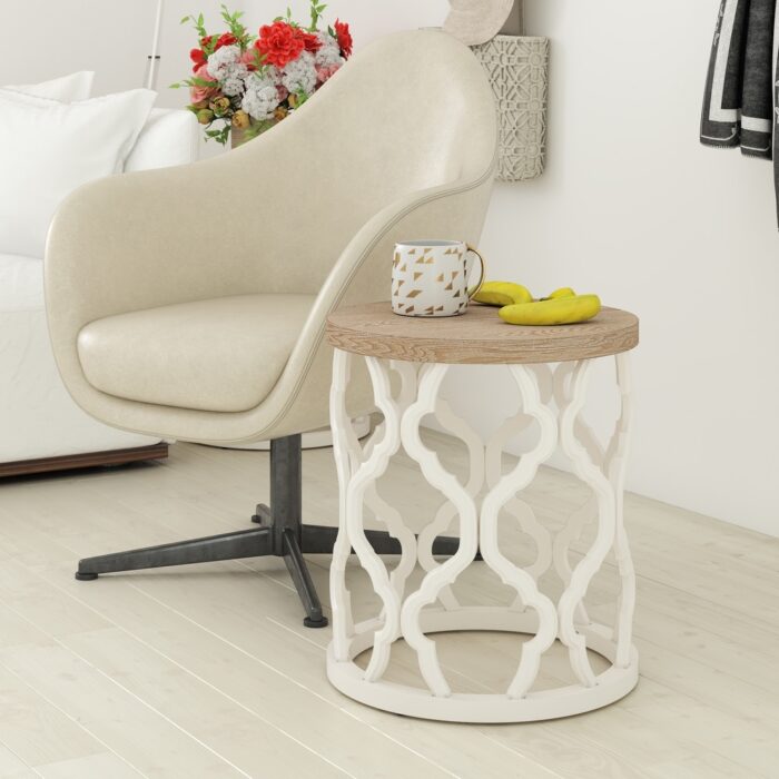 COZAYH Rustic Table, Distressed Wood Top Side Table with Curved Motif Frame Base for Boho, Farmhouse Decor - Image 2
