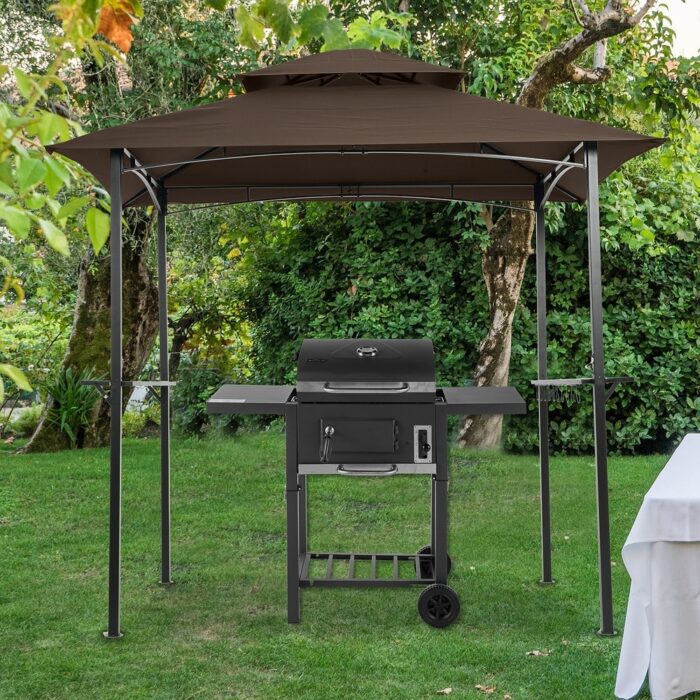 Outdoor Grill Gazebo 8 x 5 Ft Double Tier Soft Top Canopy and Steel Frame