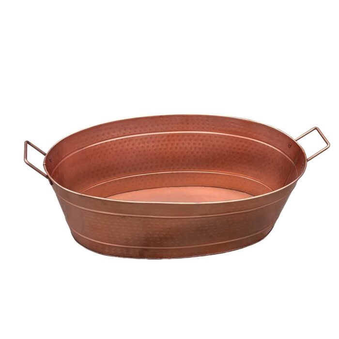 Oval Shape Hammered texture Metal Tub with 2 Side Handles, Copper - 9.5 H x 15 W x 30.5 L Inches