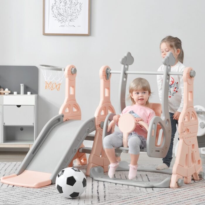 Kids Playground Climber Swing Playset with Basketball Hoops