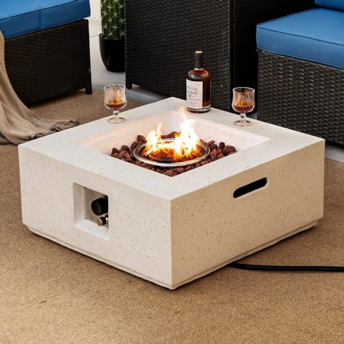 28'' Terrazzo Fire Pit Table 40,000 BTU Square Propane Gas Fire Pit