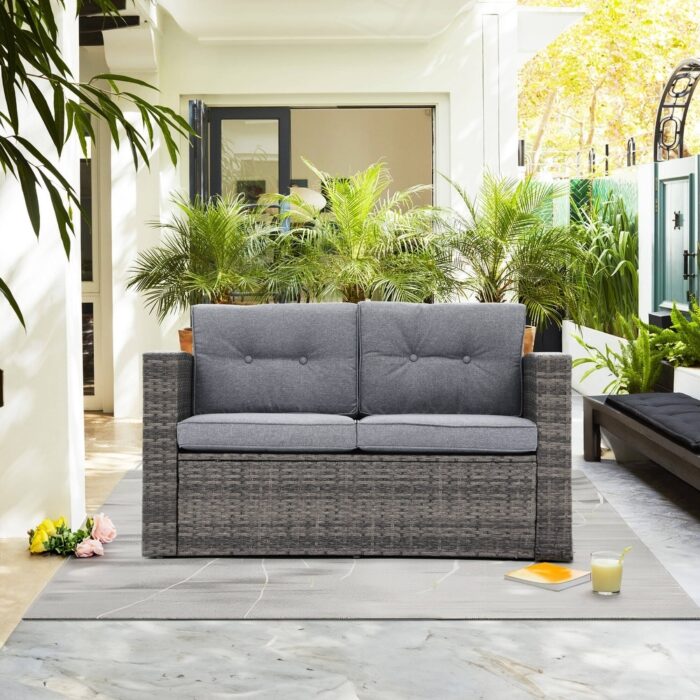 Outdoor Wicker Loveseat with Cushion