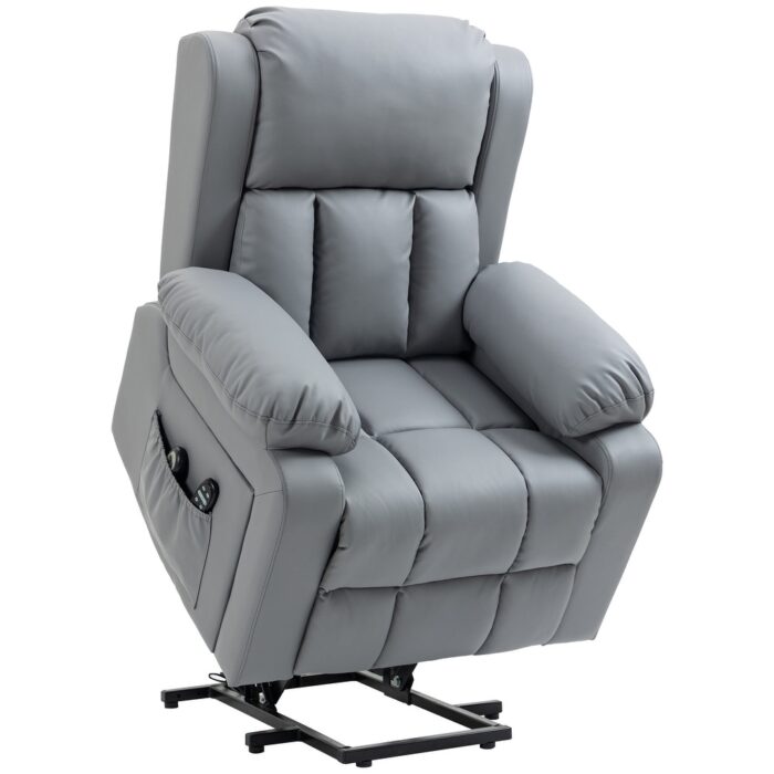 HOMCOM Electric Power Lift Chair, PU Leather Recliner Chair for Elderly with Vibration Massagge, Remote Control, Side Pockets - Image 2