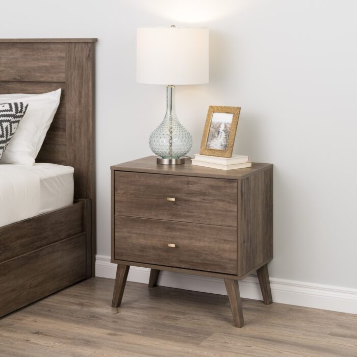 Prepac Milo Mid-Century Modern 2 Drawer Nightstand, Bedside Table, Contemporary Bedroom Furniture - Image 2