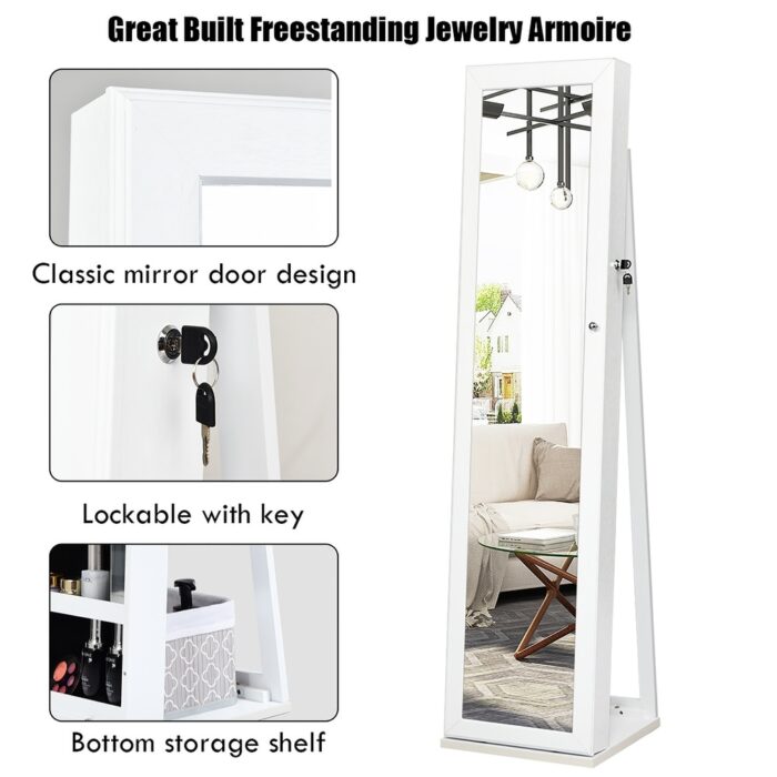 Standing Jewelry Cabinet Lockable Storage Box with Full Length Mirror - Image 2