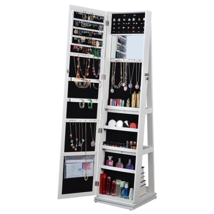 65''H Stand Full Length Mirror Storage Display Cabinet 360 Swivel Jewelry Armoire with Key Lock&Velvet interior - Image 2