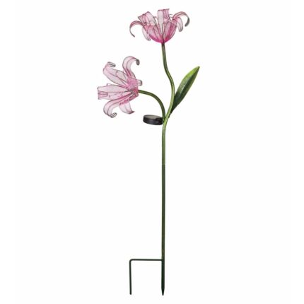 Set of 2 Pink Double Lily Solar Stakes - Image 2