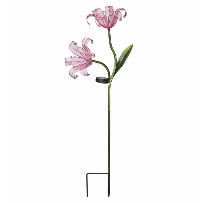 Set of 2 Pink Double Lily Solar Stakes - Image 2
